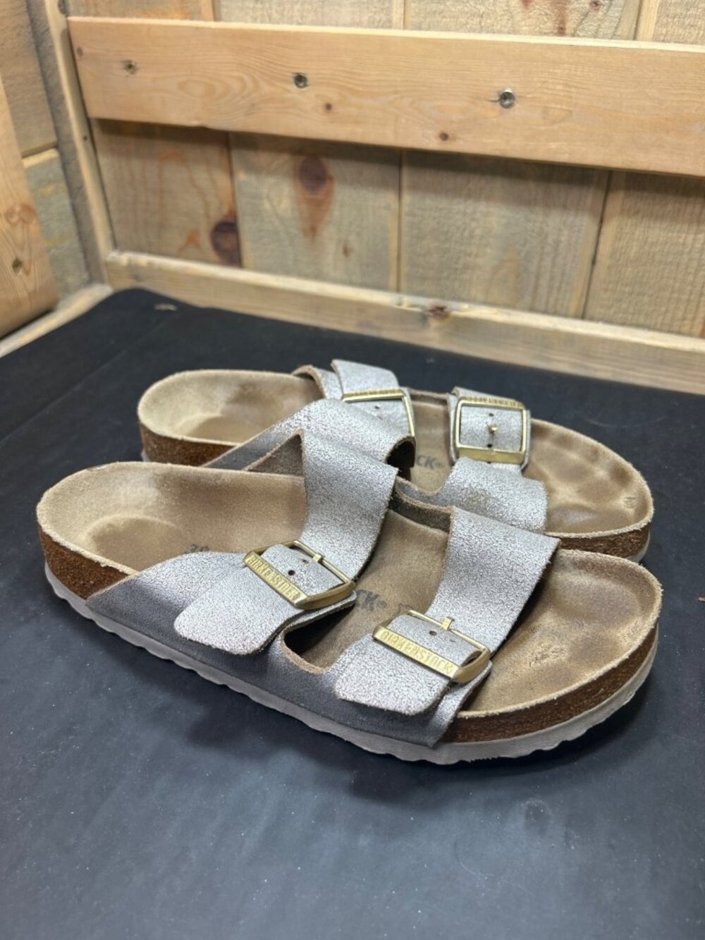 Birkenstock Arizona Silver Metallic Sandals Womens 38 Regular UK 5 US 7 L7 M5